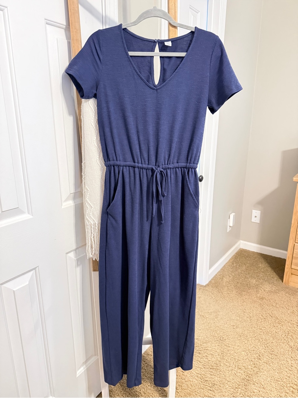 Old Navy Navy Blue Short Sleeve Cropped Jumpsuit